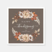 Rustikales Brown Fall Floral Happy Thanksgiving Serviette (Vorderseite)