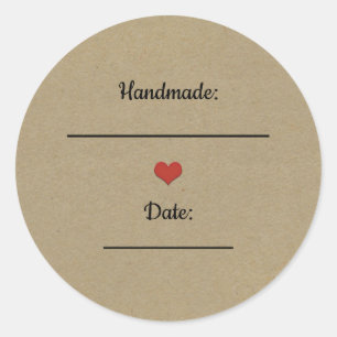 Rustikales Brown Kraft Rotes Herz Handmade Canning Runder Aufkleber