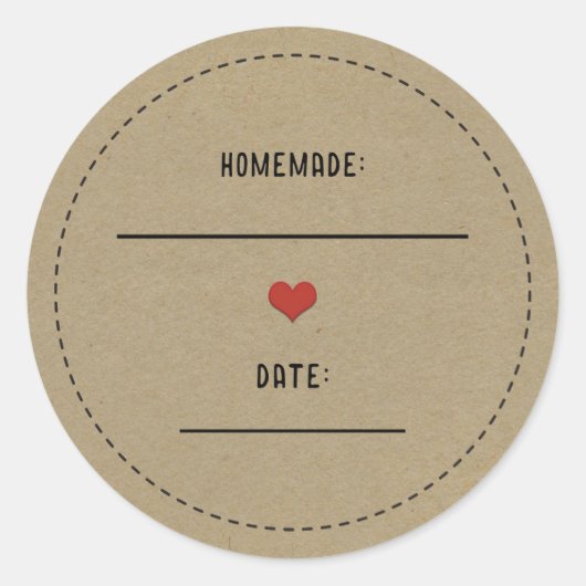 Rustikales Brown Kraft Rotes Herz hausgemachte Can Runder Aufkleber (Vorderseite)