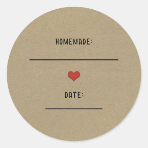 Rustikales Brown Kraft Rotes Herz hausgemachte Can Runder Aufkleber