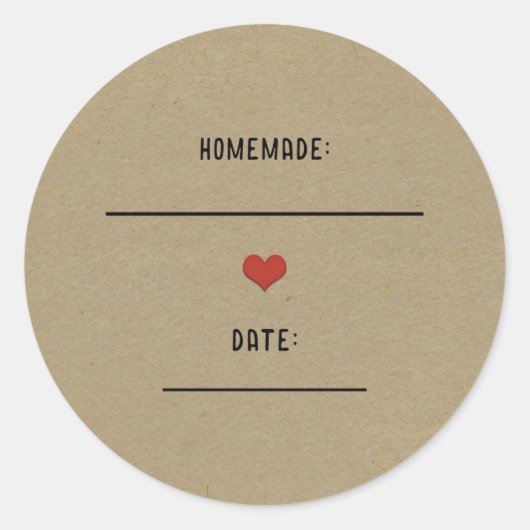 Rustikales Brown Kraft Rotes Herz hausgemachte Can Runder Aufkleber (Vorderseite)