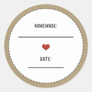 Rustikales Brown Kraft Rotes Herz hausgemachte Can Runder Aufkleber