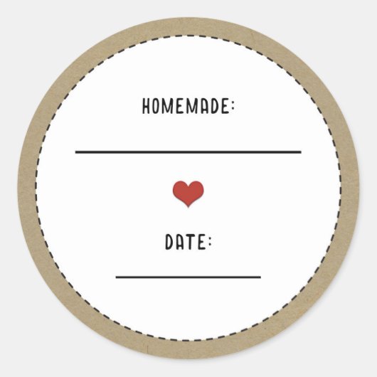 Rustikales Brown Kraft Rotes Herz hausgemachte Can Runder Aufkleber (Vorderseite)