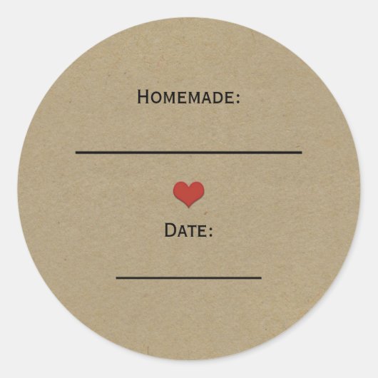 Rustikales Brown Kraft Rotes Herz hausgemachte Can Runder Aufkleber (Vorderseite)