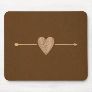 Rustikales Brown Kraft Wood Heart & Arrow Mousepad