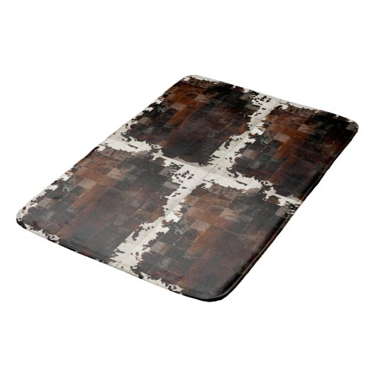 Rustikales Brown Patchwork Cowhide Badematte (Schrägansicht)