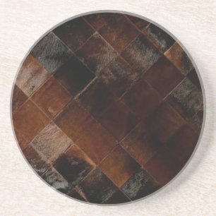Rustikales Brown Patchwork Cowhide Getränkeuntersetzer