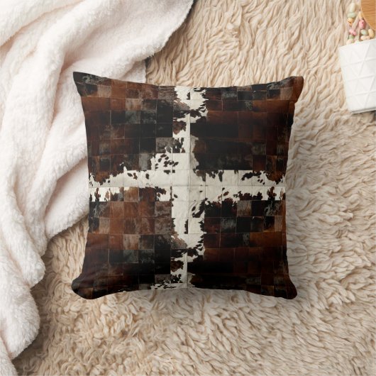 Rustikales Brown Patchwork Cowhide Kissen (Decke)