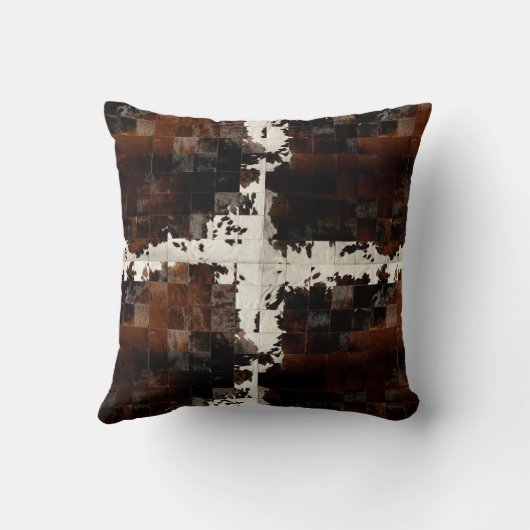 Rustikales Brown Patchwork Cowhide Kissen (Rückseite)