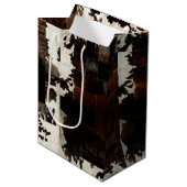 Rustikales Brown Patchwork Cowhide Mittlere Geschenktüte (Vorderseite Schrägansicht)
