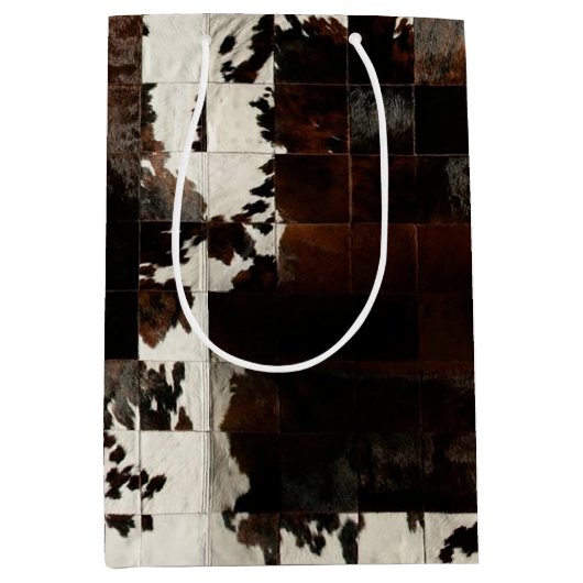 Rustikales Brown Patchwork Cowhide Mittlere Geschenktüte (Vorderseite)