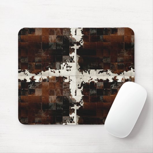Rustikales Brown Patchwork Cowhide Mousepad (Mit Mouse)