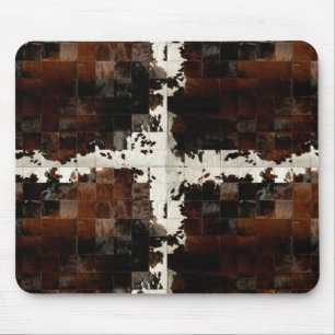 Rustikales Brown Patchwork Cowhide Mousepad