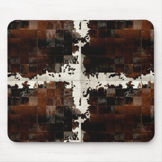 Rustikales Brown Patchwork Cowhide Mousepad (Vorne)