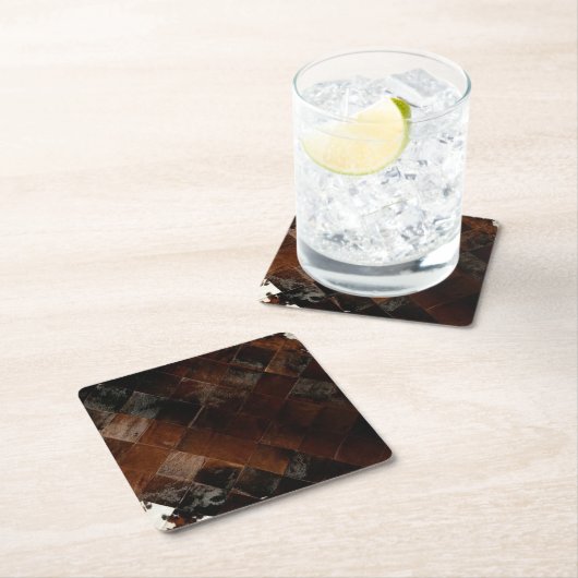 Rustikales Brown Patchwork Cowhide Rechteckiger Pappuntersetzer (Vor Ort)