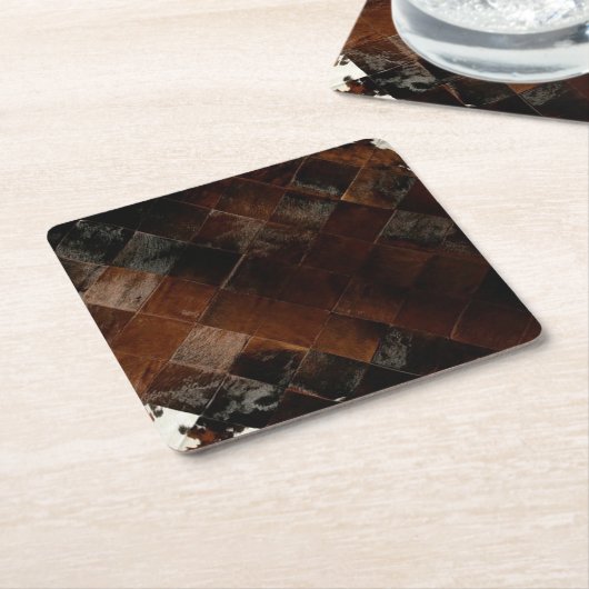 Rustikales Brown Patchwork Cowhide Rechteckiger Pappuntersetzer (angewinkelt)