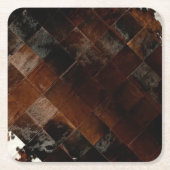 Rustikales Brown Patchwork Cowhide Rechteckiger Pappuntersetzer (Vorderseite)