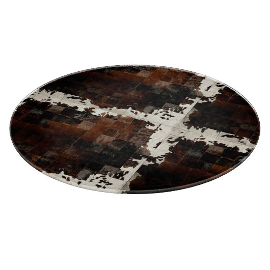 Rustikales Brown Patchwork Cowhide Schneidebrett (Ecke)