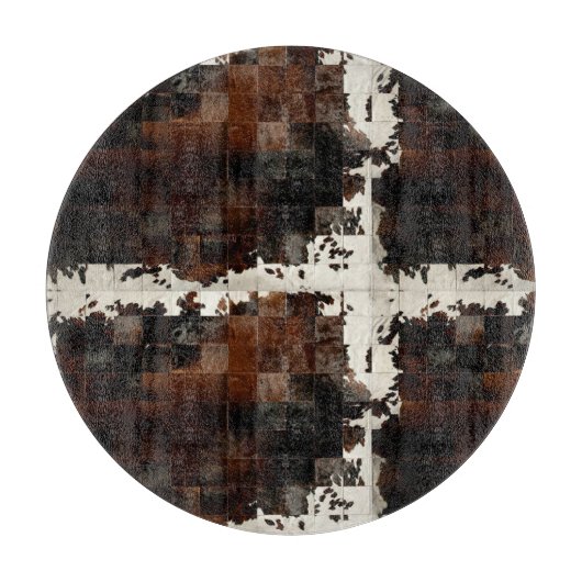 Rustikales Brown Patchwork Cowhide Schneidebrett (Vorderseite)