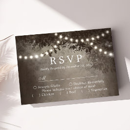 Rustikales Brown Tree String Lights Wedding RSVP Karte