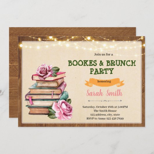 Rustikales Buch Brautdusche Einladung (Vorne/Hinten)