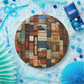 Rustikales Buch und Schriftzeichen Kunstsammlung Pappteller (Party)