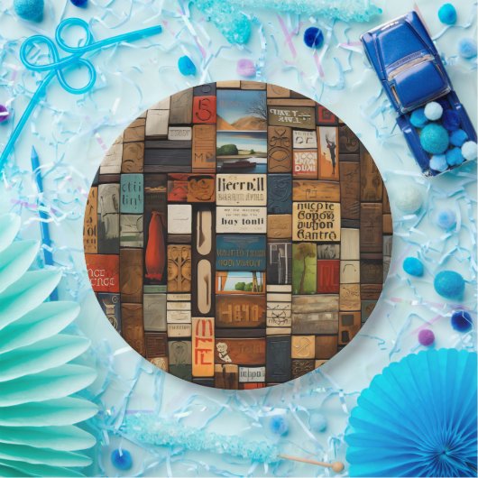 Rustikales Buch und Schriftzeichen Kunstsammlung Pappteller (Party)