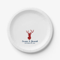 Rustikales Buck Deer in Rot und Blau Hochzeitsempf