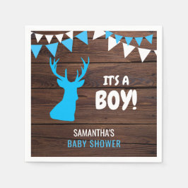 Rustikales Buck Deer Wood Theme Blue Boy Baby Show Serviette
