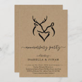 Rustikales Buck & Doe Deer Antlers Anniversary Par Einladung (Vorne/Hinten)