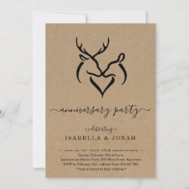 Rustikales Buck & Doe Deer Antlers Anniversary Par Einladung