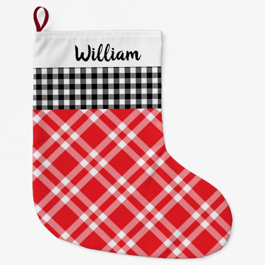 Rustikales Buffalo Kariert Black&Red Individuelle  Großer Weihnachtsstrumpf (Vorderseite)