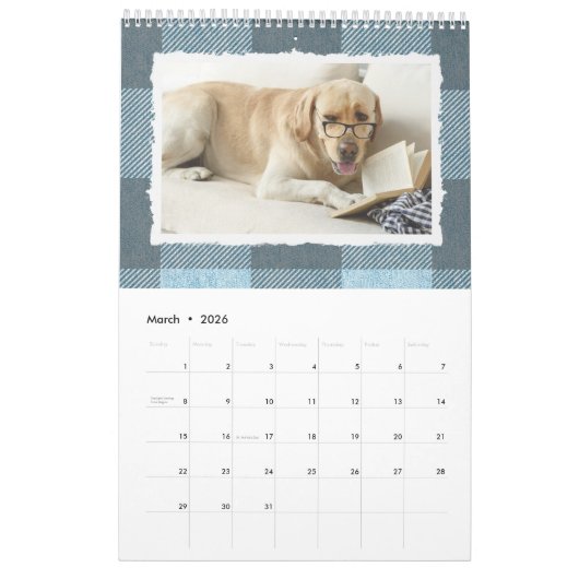 Rustikales Buffalo Kariert Blue Dog Pet 2023 Kalender (Mär 2026)