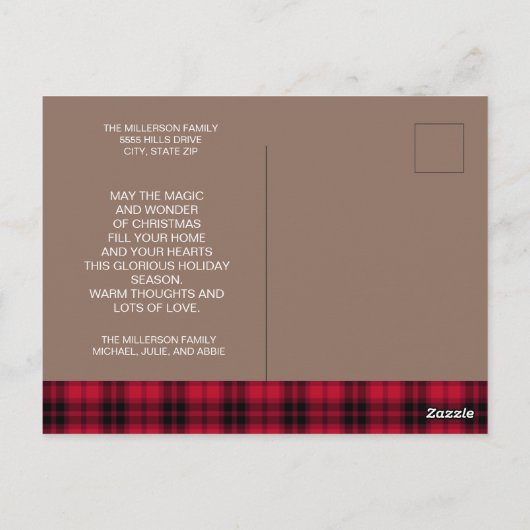 Rustikales Buffalo Kariert Burlap Holiday Foto Postkarte (Rückseite)