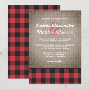 Rustikales Buffalo Kariert & Burlap Wedding Einladung