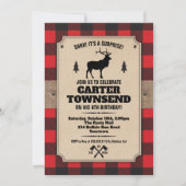 Rustikales Buffalo Kariert Elk Kraft Panel Geburts Einladung (Vorderseite)