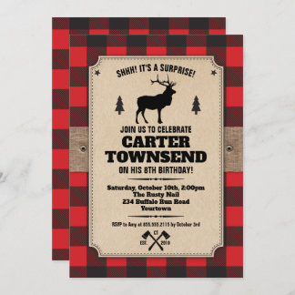 Rustikales Buffalo Kariert Elk Kraft Panel Geburts Einladung