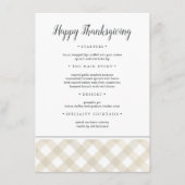 Rustikales Buffalo Kariert Erntedank Dinner Menükarte (Vorderseite)