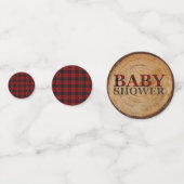 Rustikales Buffalo Kariert FOTO Gold Red Monogram Konfetti (Vorderseiten)