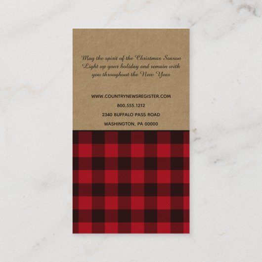 Rustikales Buffalo Kariert Frohe WeihnachtsKraft Visitenkarte (Rückseite)