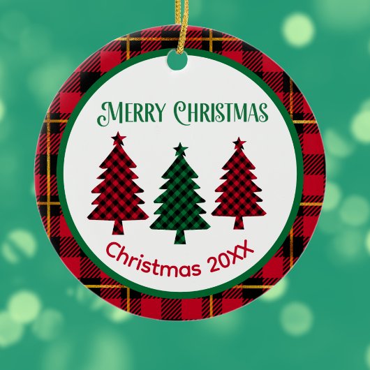 Rustikales Buffalo Kariert in Red Green Black Chri Keramik Ornament