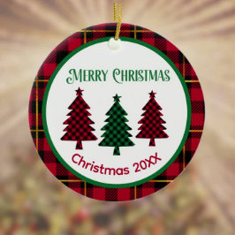 Rustikales Buffalo Kariert in Red Green Black Chri Keramik Ornament