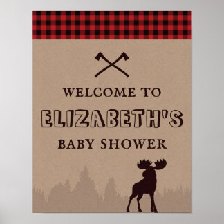 Rustikales Buffalo Kariert Lumberjack Babyduschzei Poster