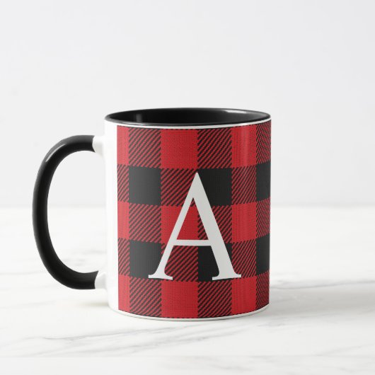 Rustikales Buffalo Kariert Lumberjack Mit Monogram Tasse (Links)