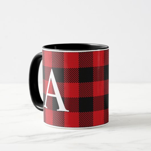 Rustikales Buffalo Kariert Lumberjack Mit Monogram Tasse (Vorderseite Links)