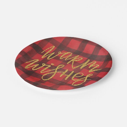 Rustikales Buffalo, Kariert, rot und schwarz Pappteller (Schrägansicht)