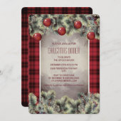 Rustikales Buffalo Kariert Silver Grau Weihnachtse Einladung (Vorne/Hinten)