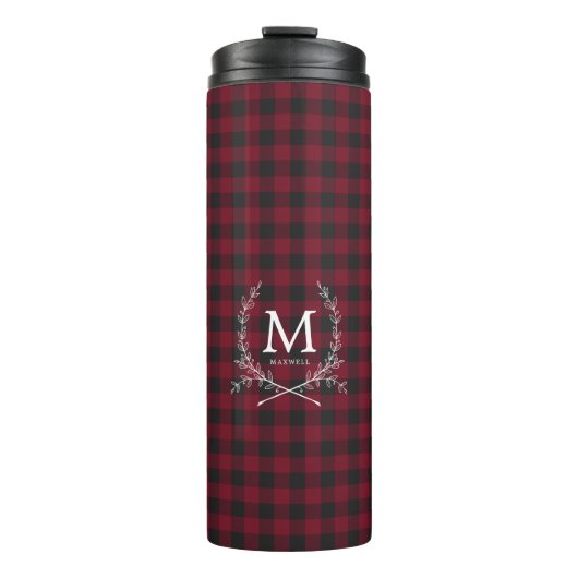 Rustikales Buffalo Kariert Tartan Monogram Thermosbecher (Vorderseite)