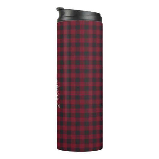 Rustikales Buffalo Kariert Tartan Monogram Thermosbecher (Nach rechts gedreht)
