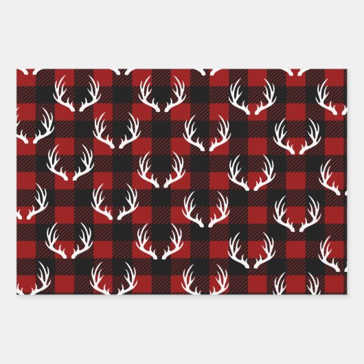 Rustikales Buffalo Kariert & White Deer Antler Geschenkpapier Set (Vorderseite)